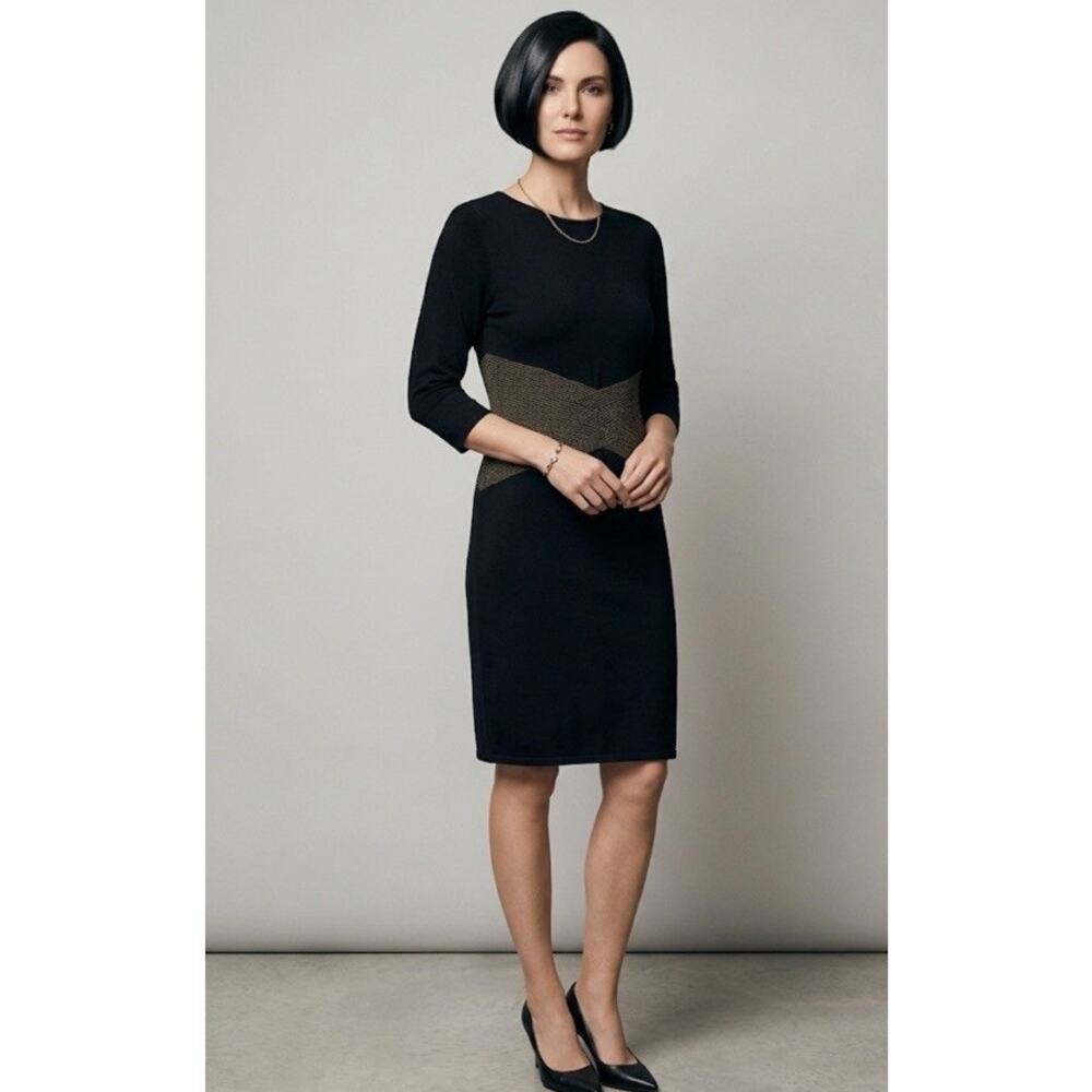 NWT Marina Rinaldi Black Sheath Crossover Waist Knitted Dress US20-22 Minimalist